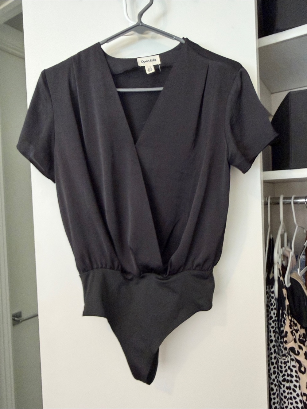 Open Edit Black V-Neck Surplice Bodysuit